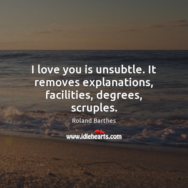 I love you is unsubtle. It removes explanations, facilities, degrees, scruples. 