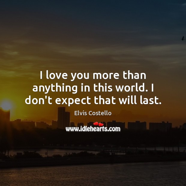 I love you more than anything in this world. I don’t expect that will last. Elvis Costello Picture Quote