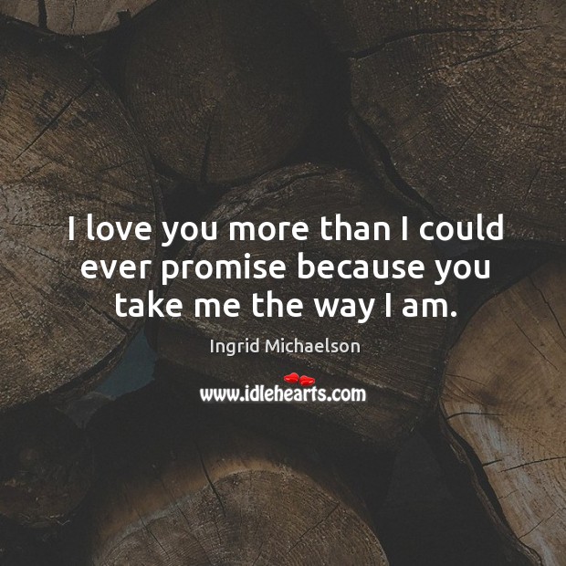 I love you more than I could ever promise because you take me the way I am. Ingrid Michaelson Picture Quote