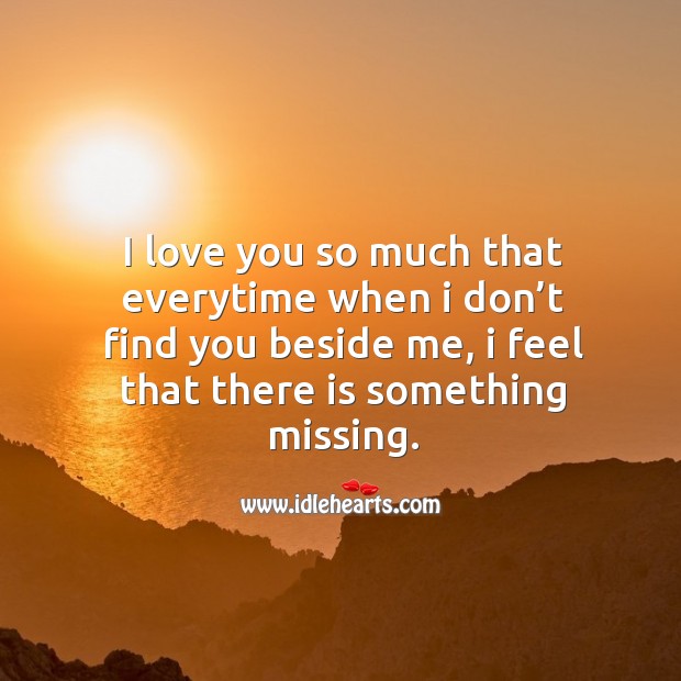 I love you so much that everytime when I don’t find you beside me, I feel that there is something missing. Love You So Much Quotes Image