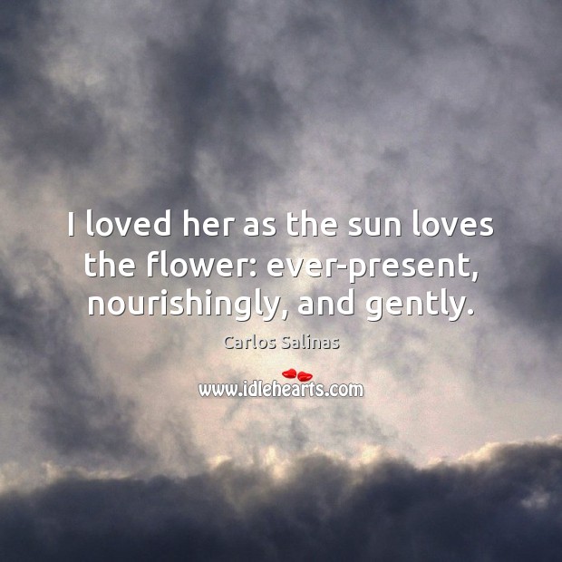 I loved her as the sun loves the flower: ever-present, nourishingly, and gently. Carlos Salinas Picture Quote