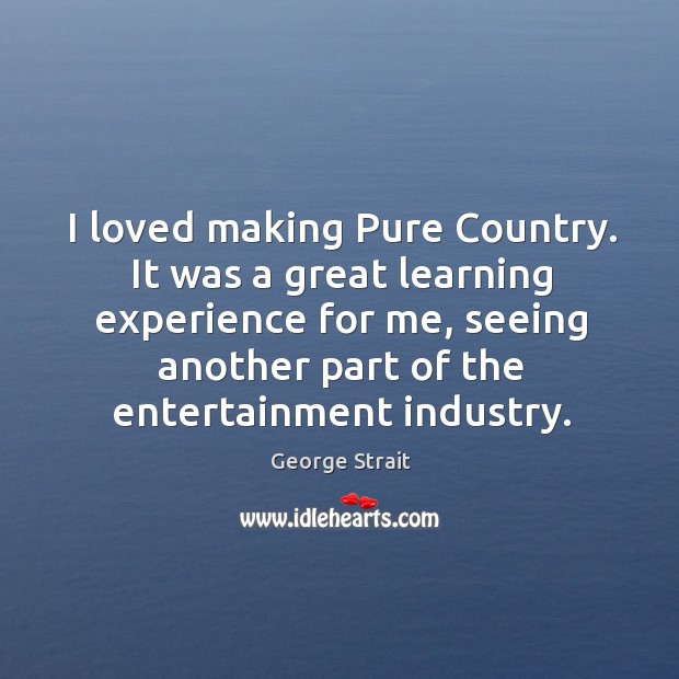 I loved making pure country. It was a great learning experience for me, seeing another part of the entertainment industry. 