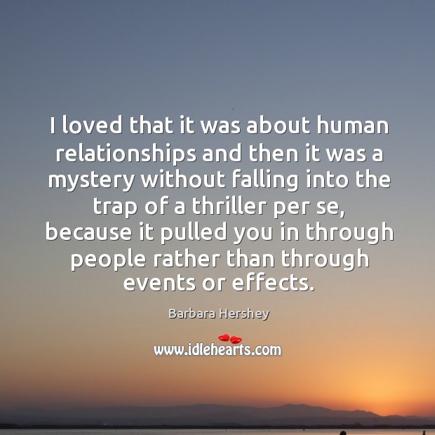 I loved that it was about human relationships and then it was a mystery Barbara Hershey Picture Quote
