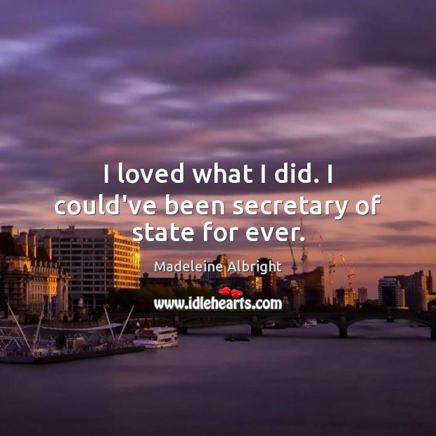 I loved what I did. I could’ve been secretary of state for ever. Madeleine Albright Picture Quote