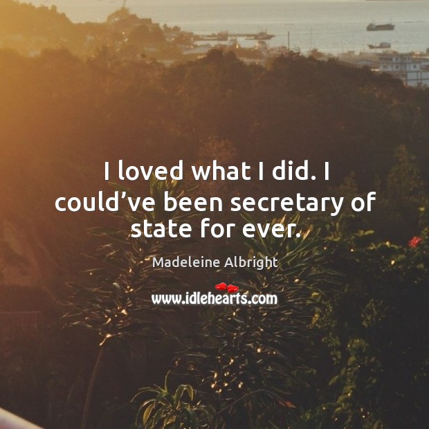 I loved what I did. I could’ve been secretary of state for ever. Madeleine Albright Picture Quote