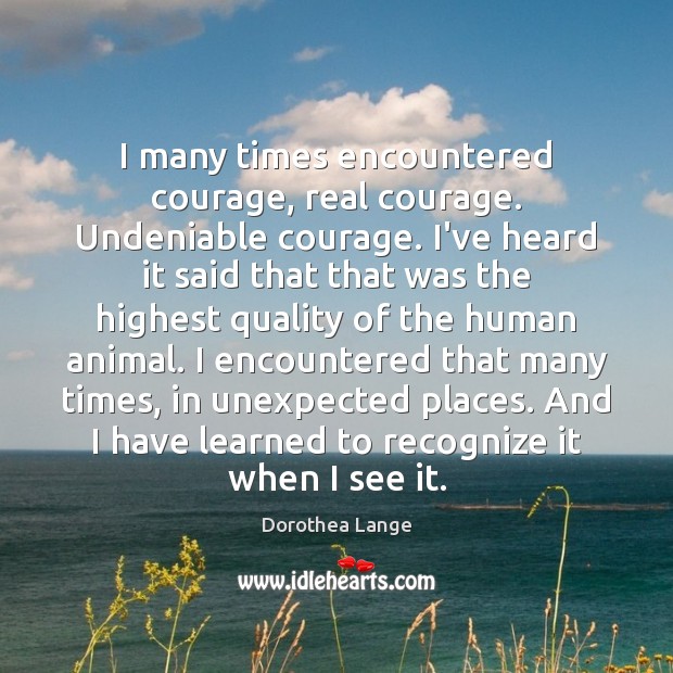 I many times encountered courage, real courage. Undeniable courage. I’ve heard it Dorothea Lange Picture Quote