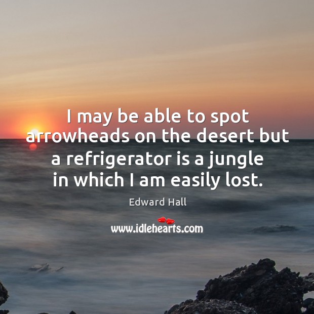 I may be able to spot arrowheads on the desert but a refrigerator is Edward Hall Picture Quote