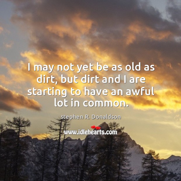 I may not yet be as old as dirt, but dirt and I are starting to have an awful lot in common. stephen R. Donaldson Picture Quote