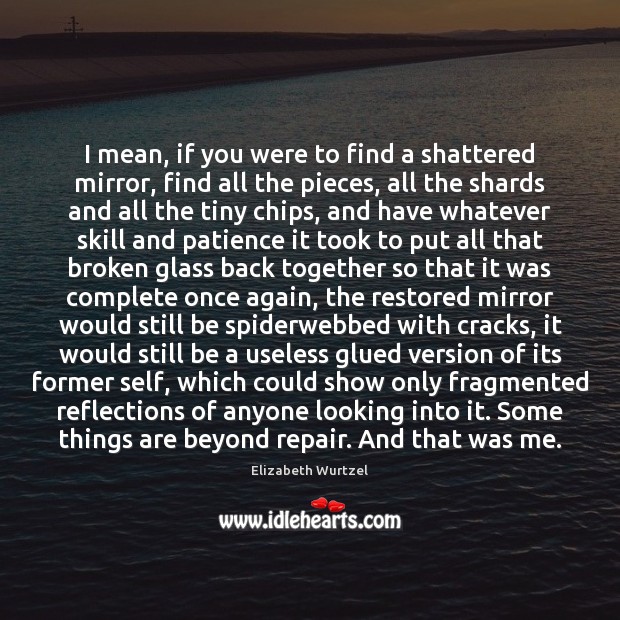 I mean, if you were to find a shattered mirror, find all Elizabeth Wurtzel Picture Quote