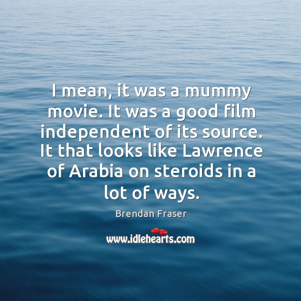 I mean, it was a mummy movie. It was a good film independent of its source. Brendan Fraser Picture Quote