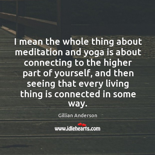 I mean the whole thing about meditation and yoga is about connecting to the higher part of yourself Gillian Anderson Picture Quote