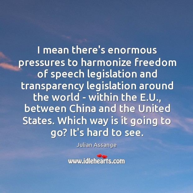 I mean there’s enormous pressures to harmonize freedom of speech legislation and Julian Assange Picture Quote