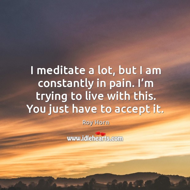 I meditate a lot, but I am constantly in pain. I’m trying to live with this. You just have to accept it. Image
