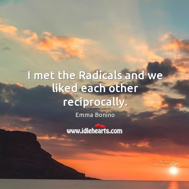 I met the radicals and we liked each other reciprocally. Emma Bonino Picture Quote