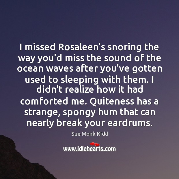 I missed Rosaleen’s snoring the way you’d miss the sound of the Sue Monk Kidd Picture Quote