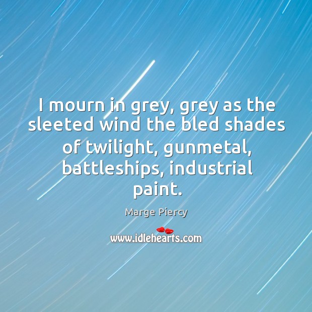 I mourn in grey, grey as the sleeted wind the bled shades of twilight, gunmetal, battleships, industrial paint. Image
