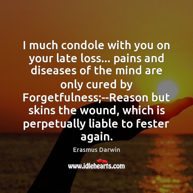 I much condole with you on your late loss… pains and diseases Erasmus Darwin Picture Quote