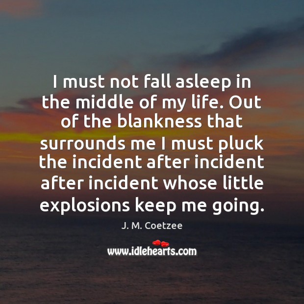 I must not fall asleep in the middle of my life. Out J. M. Coetzee Picture Quote