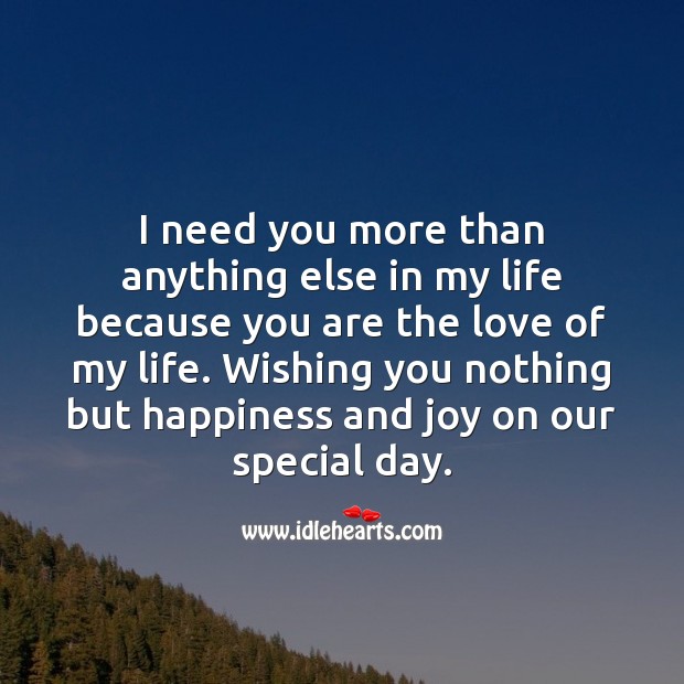 I need you more than anything else in my life because you are the love of my life. Anniversary Messages Image