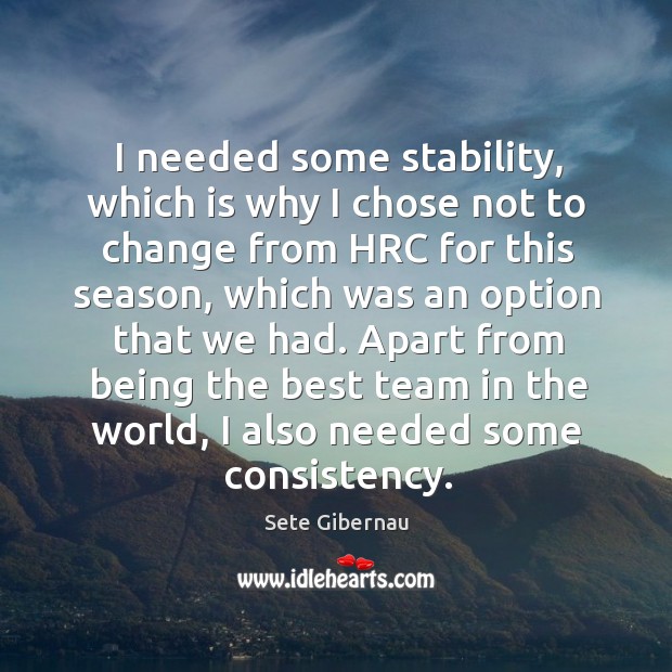 I needed some stability, which is why I chose not to change from hrc for this season Image