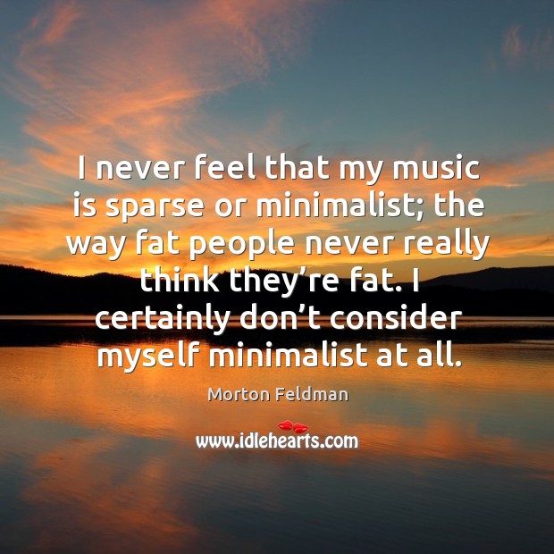 I never feel that my music is sparse or minimalist; the way fat people never really think they’re fat. Image