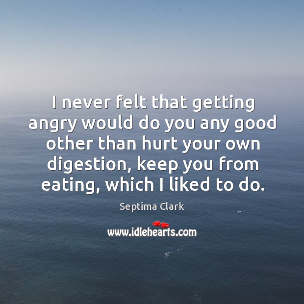 I never felt that getting angry would do you any good other than hurt your own digestion Hurt Quotes Image