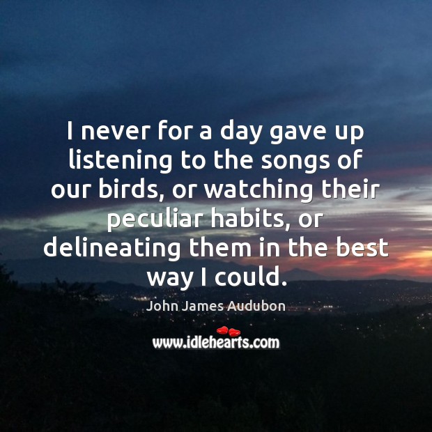 I never for a day gave up listening to the songs of John James Audubon Picture Quote