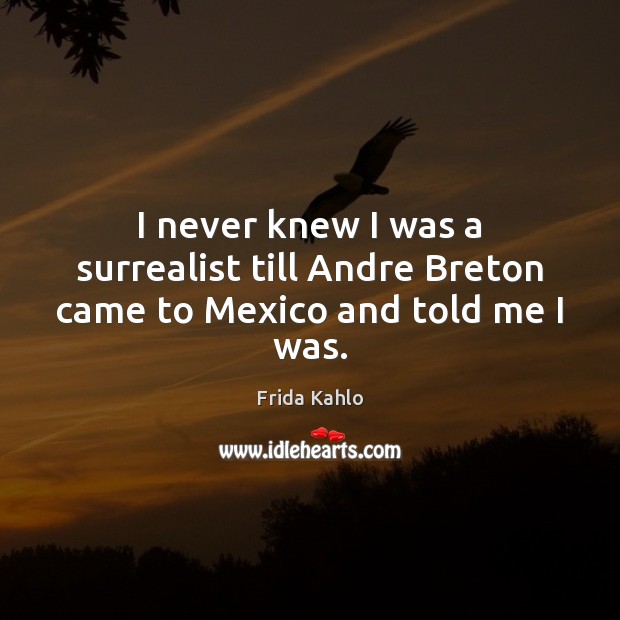 I never knew I was a surrealist till Andre Breton came to Mexico and told me I was. Frida Kahlo Picture Quote