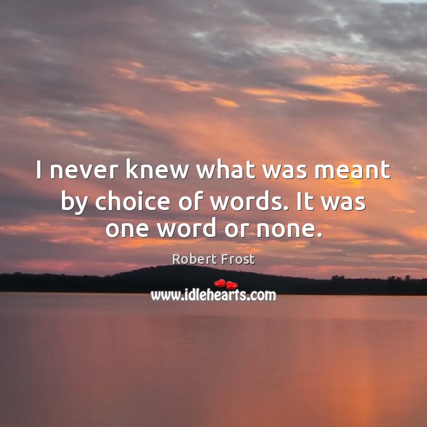 I never knew what was meant by choice of words. It was one word or none. Robert Frost Picture Quote