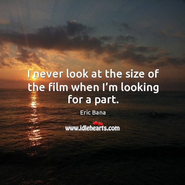 I never look at the size of the film when I’m looking for a part. Eric Bana Picture Quote