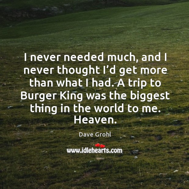 I never needed much, and I never thought I’d get more than what I had. Dave Grohl Picture Quote