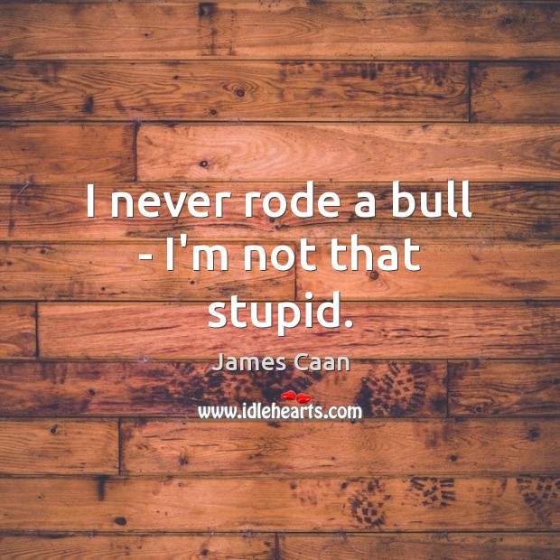 I never rode a bull – I’m not that stupid. James Caan Picture Quote