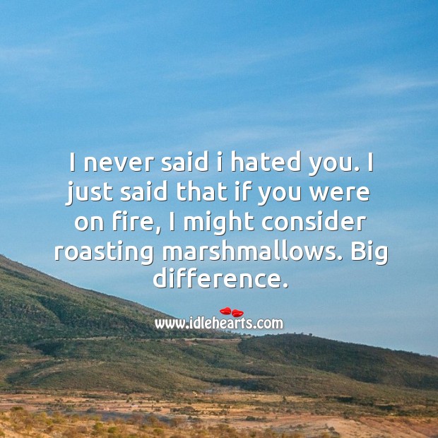 I never said I hated you. I just said that if you were on fire, I might consider roasting marshmallows. Image