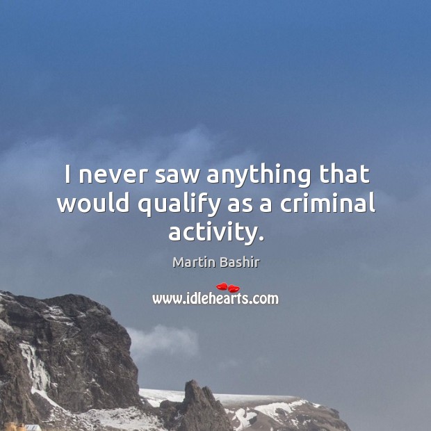 I never saw anything that would qualify as a criminal activity. Image