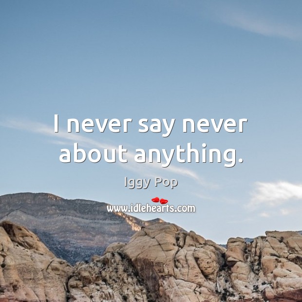 I never say never about anything. Iggy Pop Picture Quote