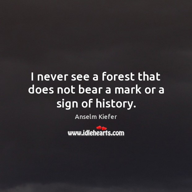 I never see a forest that does not bear a mark or a sign of history. Anselm Kiefer Picture Quote