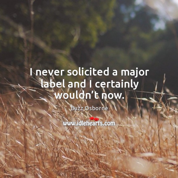 I never solicited a major label and I certainly wouldn’t now. Buzz Osborne Picture Quote
