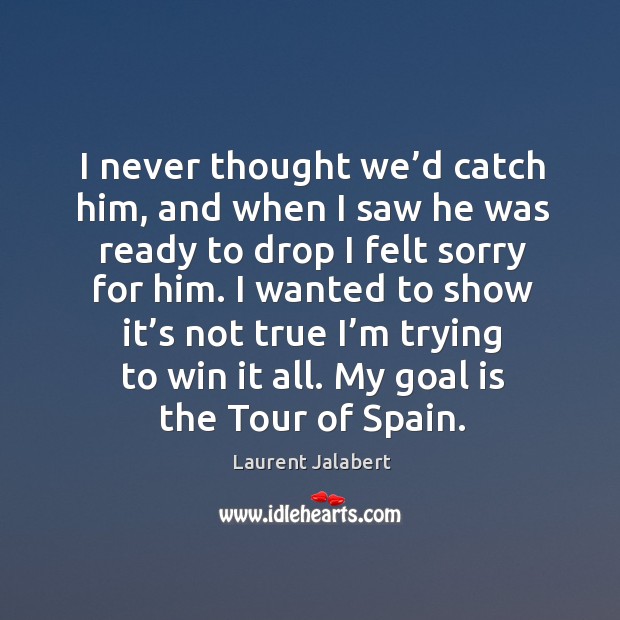 I never thought we’d catch him, and when I saw he was ready to drop I felt sorry for him. Laurent Jalabert Picture Quote