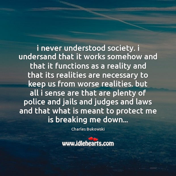 I never understood society. i undersand that it works somehow and that Charles Bukowski Picture Quote