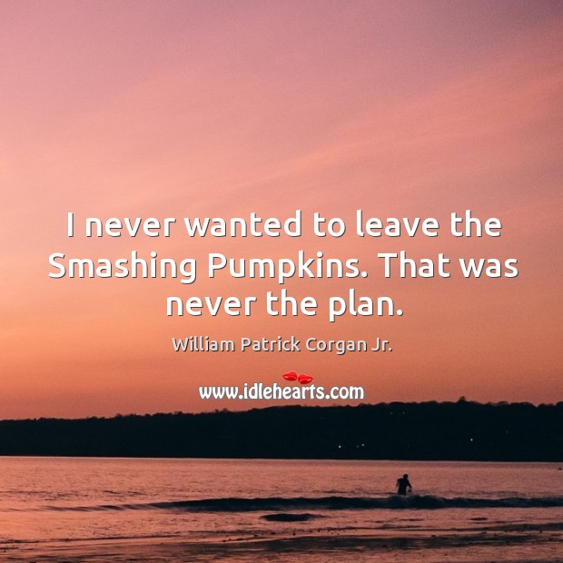 I never wanted to leave the smashing pumpkins. That was never the plan. William Patrick Corgan Jr. Picture Quote