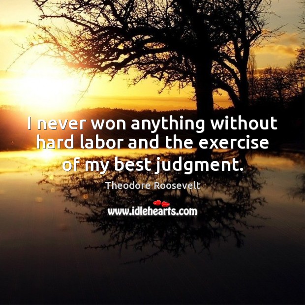 I never won anything without hard labor and the exercise of my best judgment. Theodore Roosevelt Picture Quote