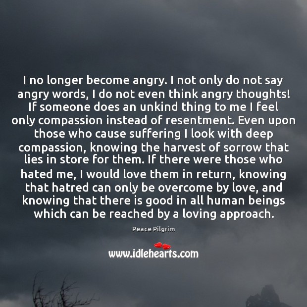 I no longer become angry. I not only do not say angry Peace Pilgrim Picture Quote