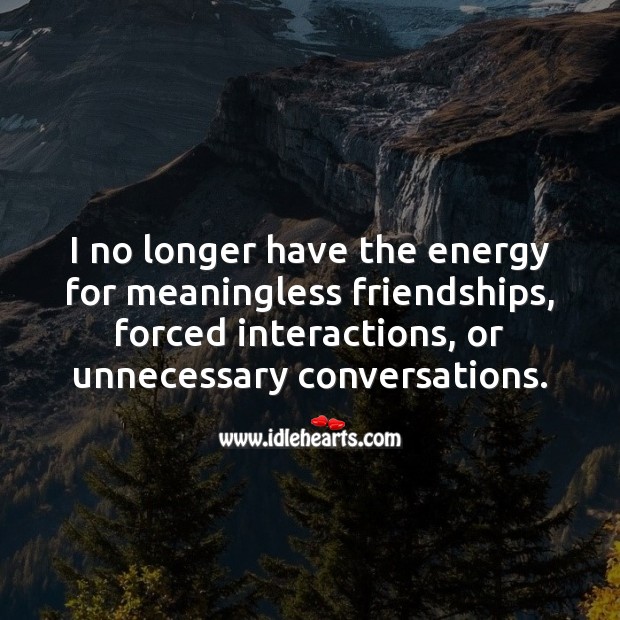 I no longer have the energy for meaningless friendships. Inspirational Friendship Quotes Image