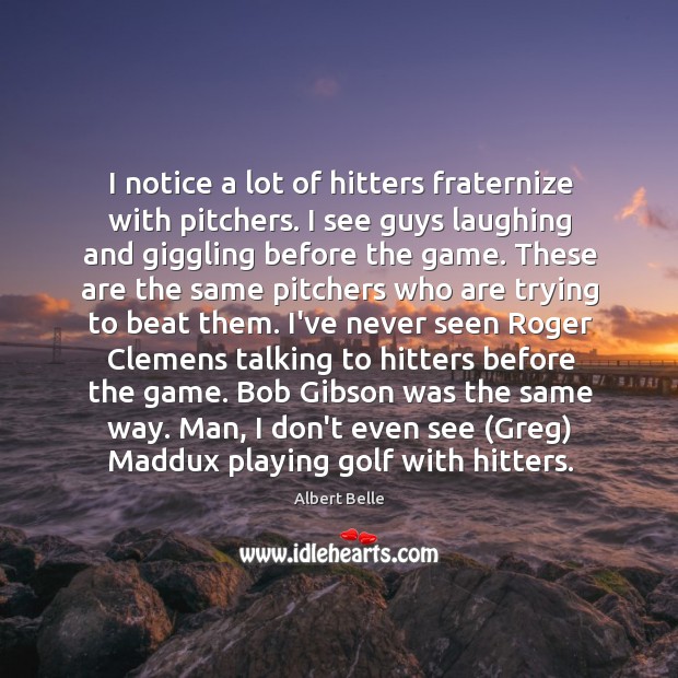 I notice a lot of hitters fraternize with pitchers. I see guys Albert Belle Picture Quote