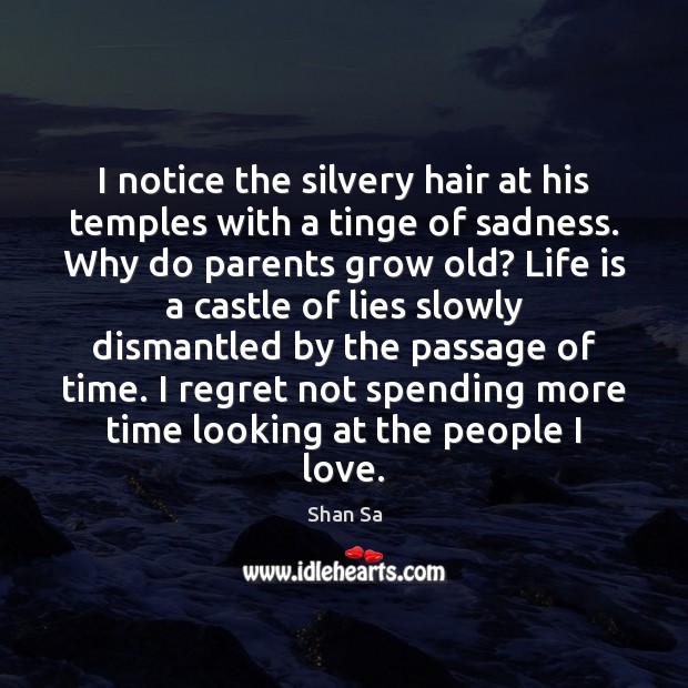I notice the silvery hair at his temples with a tinge of Life Quotes Image