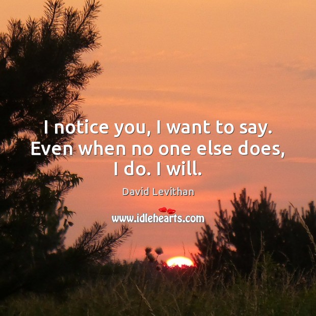 I notice you, I want to say. Even when no one else does, I do. I will. David Levithan Picture Quote
