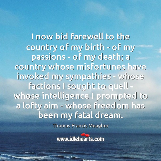 I now bid farewell to the country of my birth – of Thomas Francis Meagher Picture Quote