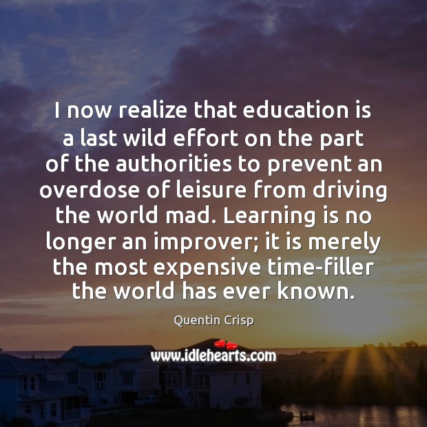 I now realize that education is a last wild effort on the Learning Quotes Image
