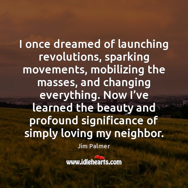 I once dreamed of launching revolutions, sparking movements, mobilizing the masses, and Jim Palmer Picture Quote