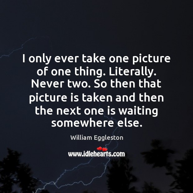 I only ever take one picture of one thing. Literally. Never two. William Eggleston Picture Quote